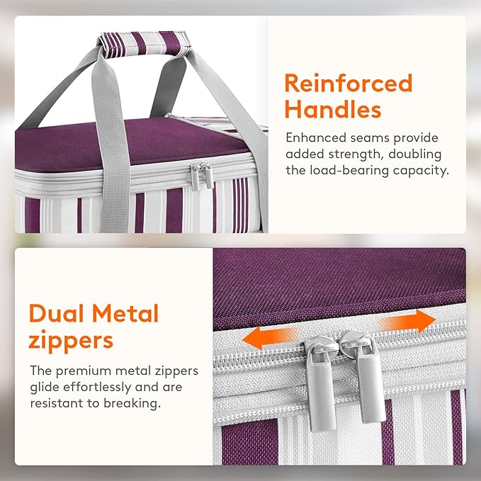 Lifewit Expandable Insulated Casserole Carrier for Hot or Cold Food, Double Decker Food Bag Lasagna Holder Carry Tote for Potluck Parties/Picnic/Cookouts, Fits 9"x13" Baking Dish, Purple