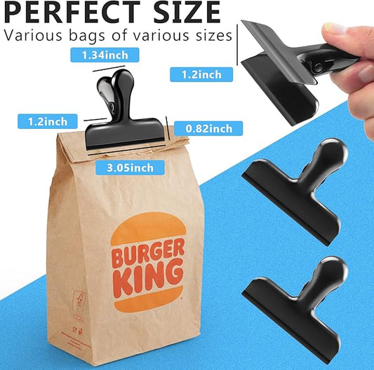 20 Pack 3 Inch Wide Stainless Steel Chip Clips Bag Clips Food Clips Heavy Duty Food Bag Clamp, All-Purpose Air Tight Grip Clips for Kitchen Office to Seal Coffee Bags, Paper Sheets