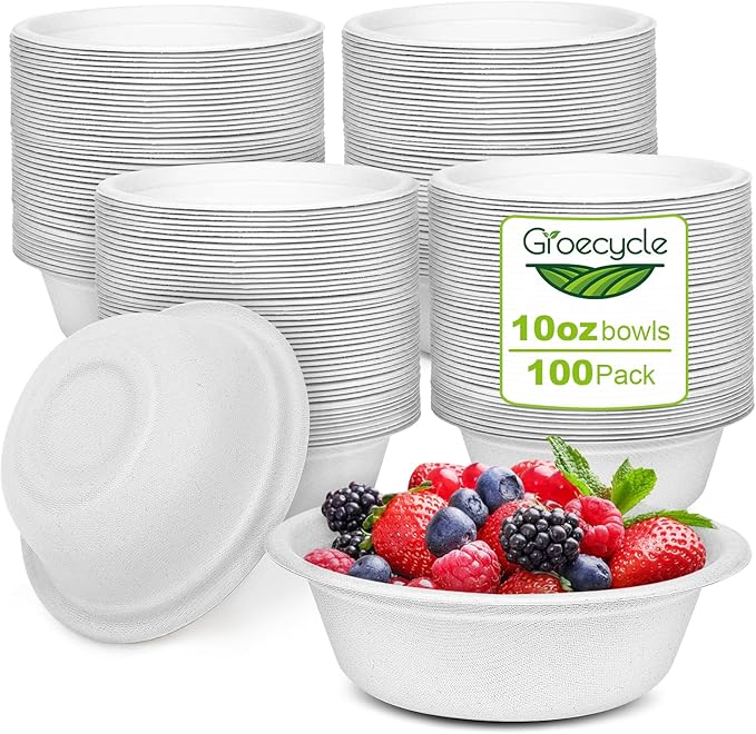 Paper Bowls 10 oz, 200 Pack Bowls Disposable Heavy Duty For Hot Soup, Ice Cream, Fruits, Snack, Small Compostable Bowls Made Of White Sugarcane