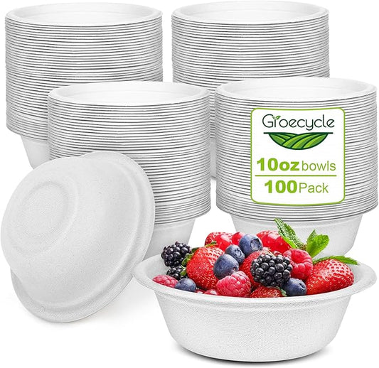 Paper Bowls 10 oz, 200 Pack Bowls Disposable Heavy Duty For Hot Soup, Ice Cream, Fruits, Snack, Small Compostable Bowls Made Of White Sugarcane