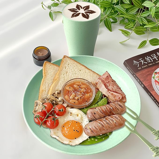 48 Pcs Dinnerware Sets for 4,Plates and Bowls Sets Unbreakable Tableware set,Plates Bowls Cups Cutlery Sets,Travel Camping Lightweight Dinnerware（Light Color）
