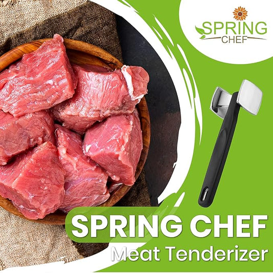 Spring Chef Dual Sided Meat Tenderizer, Black & Stainless Steel Magnetic Measuring Spoons, Set of 8, Multi-Color - 2 Product Bundle
