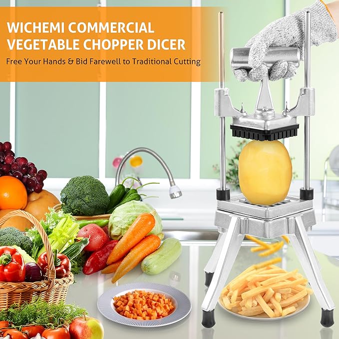 WICHEMI Commercial Chopper Dicer Vegetable Chopper Dicer Commercial Onion Chopper Dicer Potatoe Cutter Stainless Steel Fruit Vegetable Chopper French Fry Cutter Heavy Duty Food Dicer Cutter (3/8")