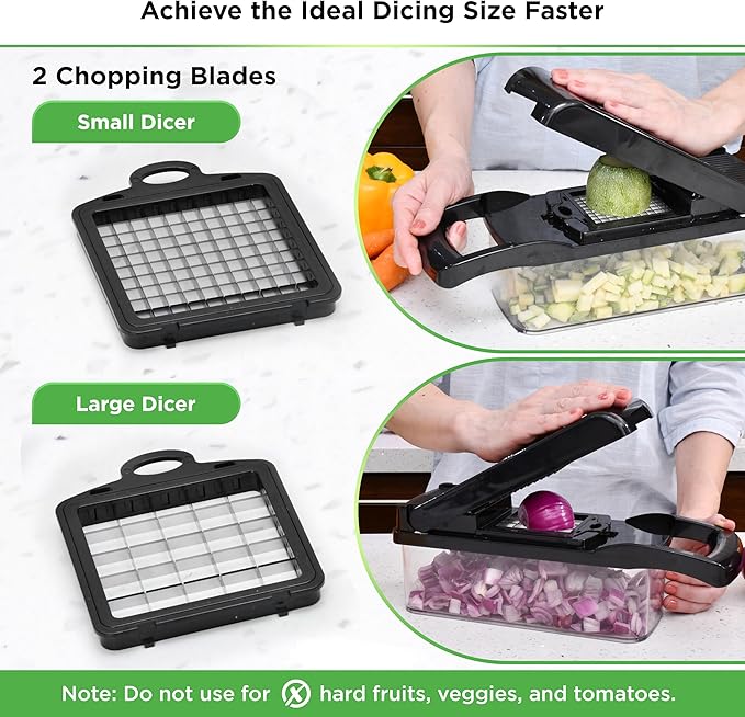 PrepNaturals Vegetable Chopper with Container, Veggie Chopper, Food Chopper & Onion Chopper - Mandoline Slicer for Kitchen (8 in 1, Black)