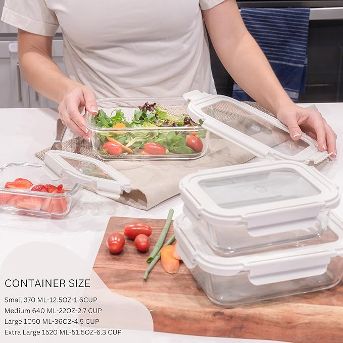 8-Piece Glass Meal Prep Set: Airtight Snap-Lock Lids for Easy Storage—Microwave, Oven, Freezer & Dishwasher Safe!