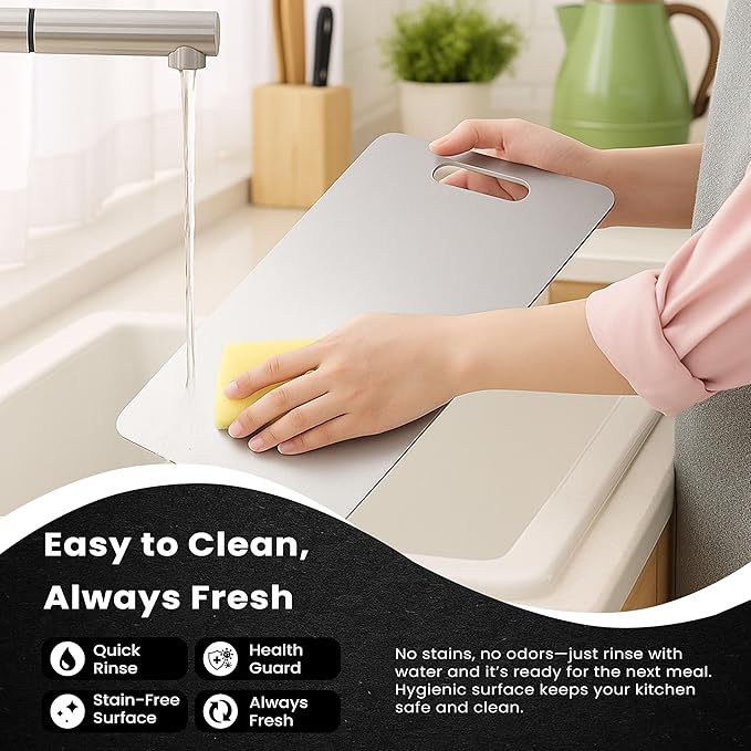 Titanium Cutting Board for Kitchen, 100% Pure Titanium Apex Large Cutting Board Titanium, 2025 New Upgraded Double-Sided - Metal Cutting Board for Fruit, Meat, Vegetables, Dishwasher Safe (2PCS)
