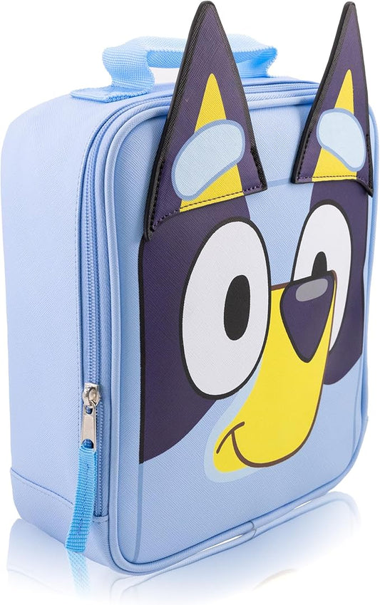 Fast Forward Bluey Lunch Box for Kids | PU Leather Insulated Lunch Bag Lunch Box for Boys, Girls, Unisex, Toddlers | Bluey Blue Reusable Lunchbox