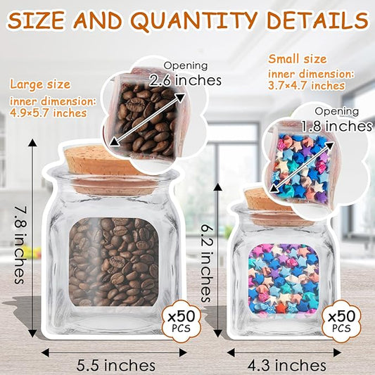 100 pcs Mason Jar Bottles Bags,2 Sizes Reusable Decorative Snack Bags,Ziplock Sealed Plastic Food Saver Storage Pouches for Kitchen Travel Camping Picnic Organizer