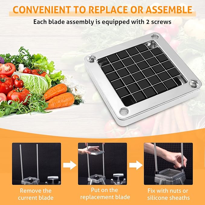 WICHEMI Replacement Chopper Blade 1/2" Blade Commercial Vegetable Chopper Stainless Steel Onion Chopper Dicer Blades and Pusher Block for Tomato Dicer French Fry Cutter