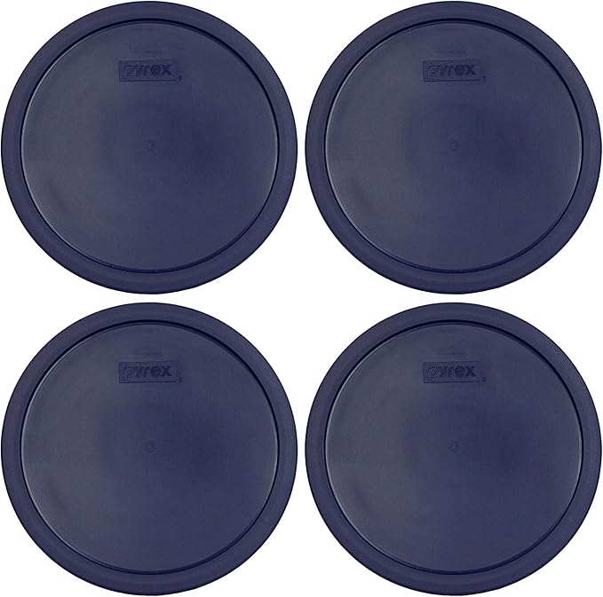 Pyrex 7403-PC Dark Blue 10 Cup (2.5qt) Sculptured Mixing Bowl Plastic Lid, Made in USA - 4 Pack