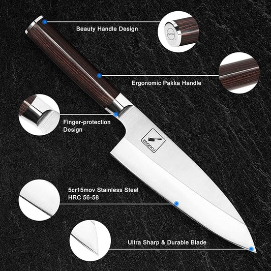 imarku 7-inch Deba Knife,Ultra Sharp Sushi Knife,Ultimate Japanese Kitchen Knife with Stainless Steel Single Bevel,Fish Fillet Knifes for Fish Cutting with Ergonomic Handle, Birthday Gifts for Mom/Dad