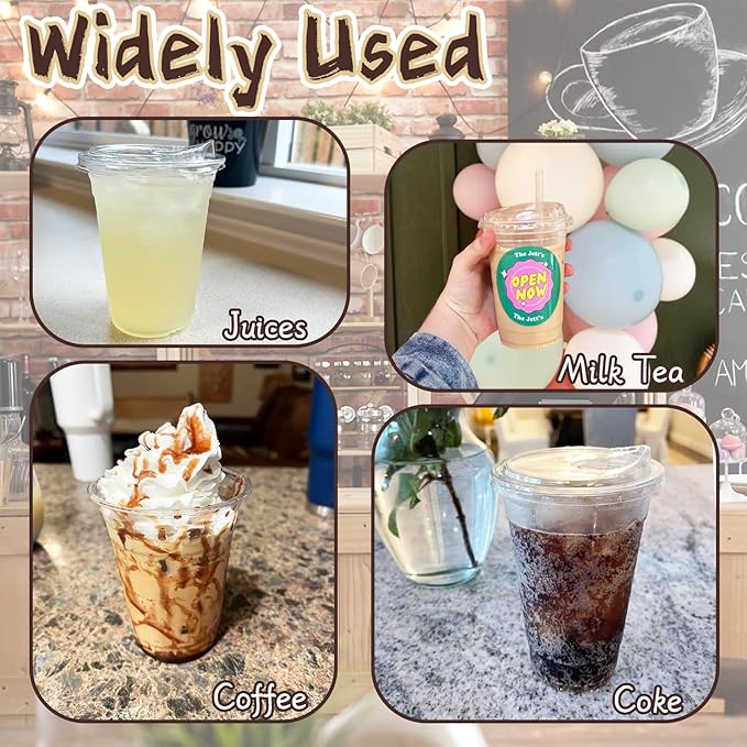 16 Oz Plastic Clear Cups with Strawless-Sip-Lids,25 Sets Plastic Cups with Sip Through Lids,Disposable Iced Coffee Cups for Milkshake,Smoothie,Cold Drinks