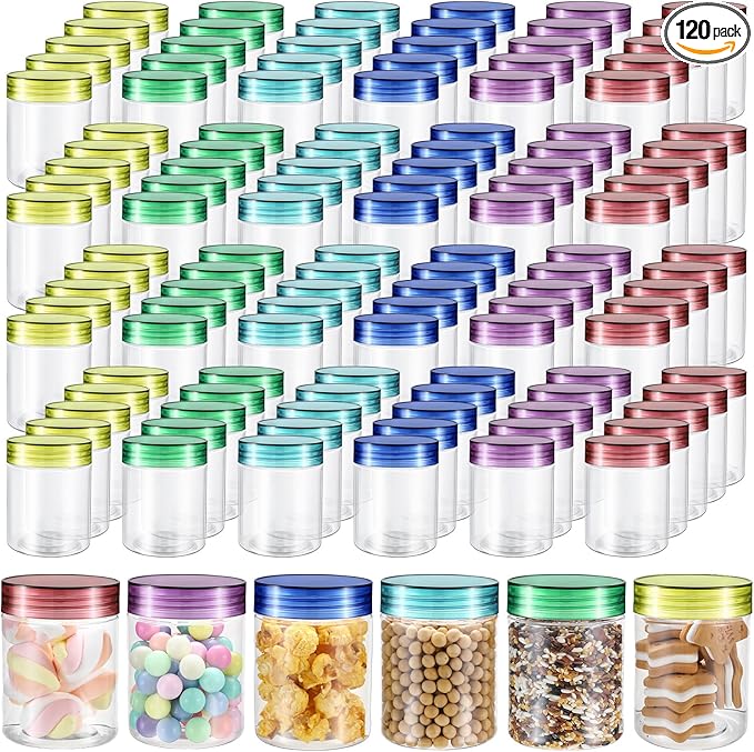 120 Pcs 8 oz Plastic Jars with Lids Clear Round Leakproof Storage Containers Empty Refillable Plastic Jars for Travel Storage Face Creams Kitchen Household Food Spice (Soft Color)