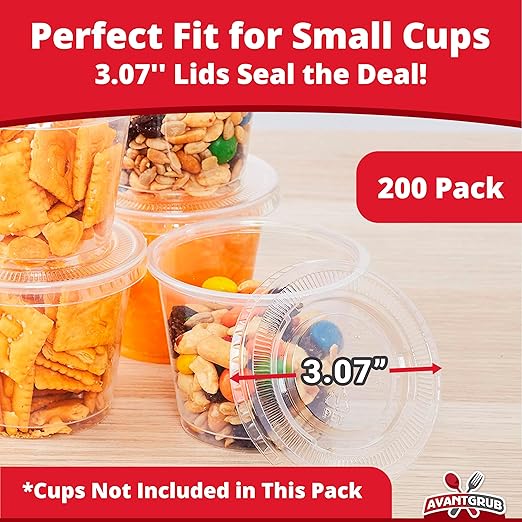 Leakproof, BPA Free 5.5 oz Souffle Lids 200 PK. Stackable Lids for Containers for Sampling, Salad Dressing, Sauce or Jello Shots. Plastic Food Prep Supplies for Restaurant, Cafe, Catering, Deli, Party
