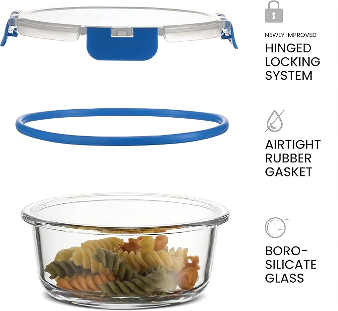 FineDine 24 Piece Glass Storage Containers with Lids - Leak Proof, Dishwasher Safe Glass Food Storage Containers for Meal Prep or Leftovers, Blue