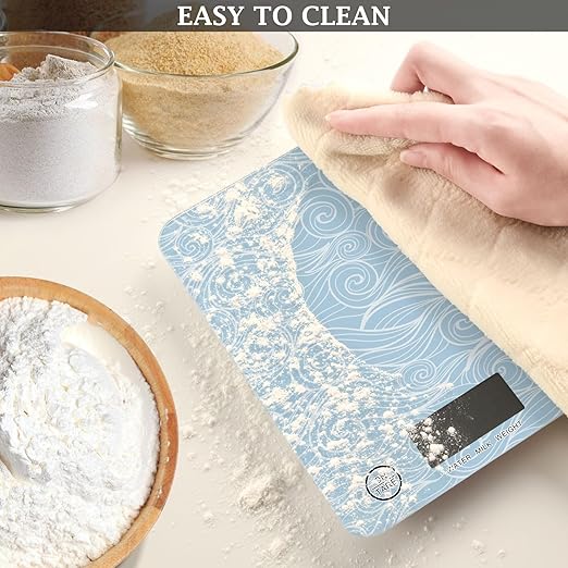 Food Scale Kitchen Scale for Baking Cooking Digital Food Weighing Measuring Scale Small Waterproof Electric Food Scale Sea Waves Blue