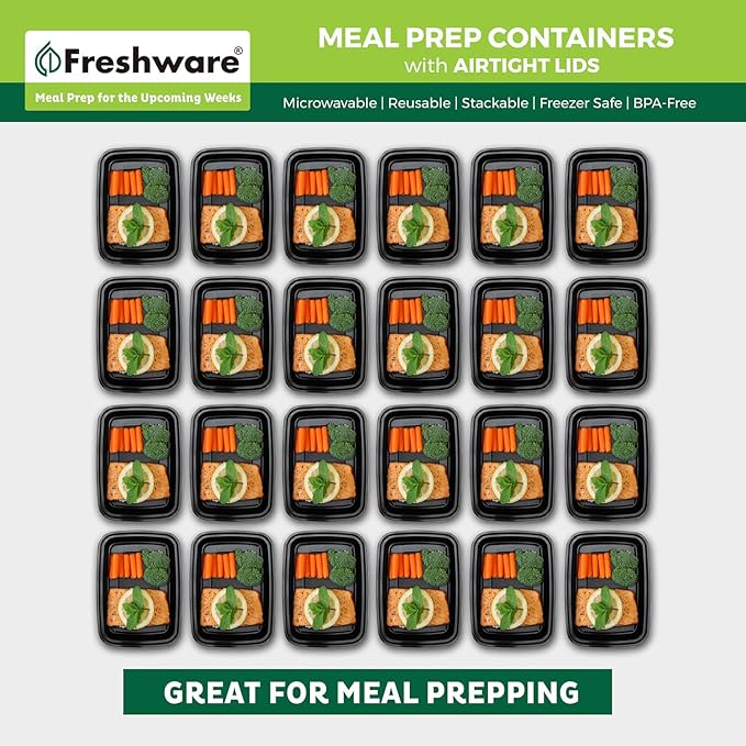 Freshware Meal Prep Containers [150 Pack] 1 Compartment with Lids, Food Storage Containers, Bento Box, BPA Free, Stackable, Microwave/Dishwasher/Freezer Safe (16 oz),Black