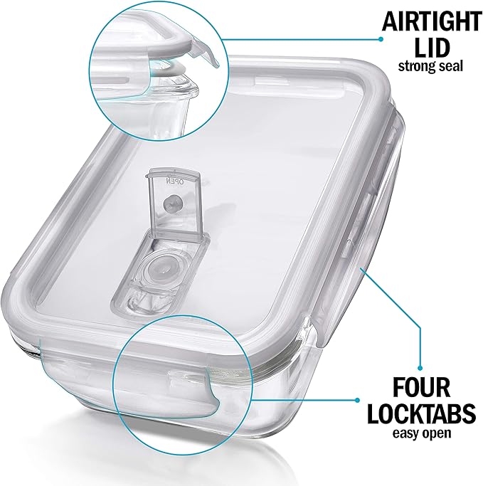 Igluu Meal Prep Glass Containers with Lids (5 pack + extra lid) - Meal Prep Containers Reusable, Microwave, Oven, Freezer & Dishwasher Safe - Food Storage Containers with Steam Vent Lids (840ml 28oz)
