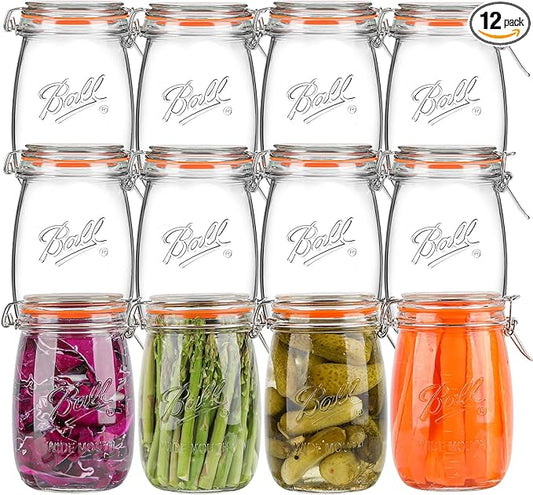 32oz Wide Mouth Mason Jars (12 Pack) – Reusable Airtight Glass Storage Jars with Hinged Lids, BPA-Free & Dishwasher Safe, Perfect for Canning, Pickling, Coffee & Fermenting