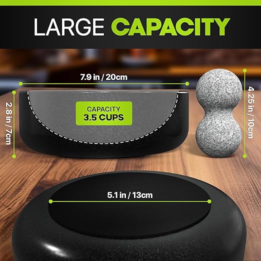 Umien™ Granite Mortar and Pestle Set - 100% Granite - 3.5-Cups - 8-Inch – Avocado Tool Included – Natural Stone Molcajete for Spices, Pestos, & Guacamole (Black) - Stone Grinder - Guacamole