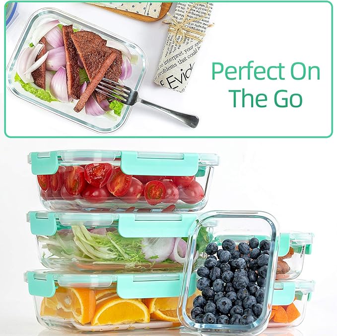 C CREST [10-Pack] Glass Food Storage Containers with Lids, Airtight, BPA Free, Meal Prep Containers for Kitchen, Home Use