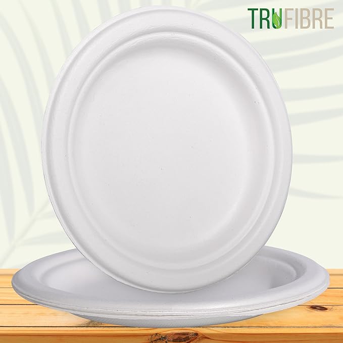 7" Paper Plates, Compostable Bagasse Food Container, Disposable, Microwave Safe for Lunch, Dinner, Party, Supplies, Events, Bulk, 125 Pack