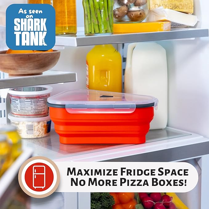 PIZZA PACK The Perfect Reusable Pizza Storage Container with 5 Microwavable Serving Trays - BPA-Free Adjustable Pizza Slice Container to Organize & Save Space, 2 Pack, Yellow, Red