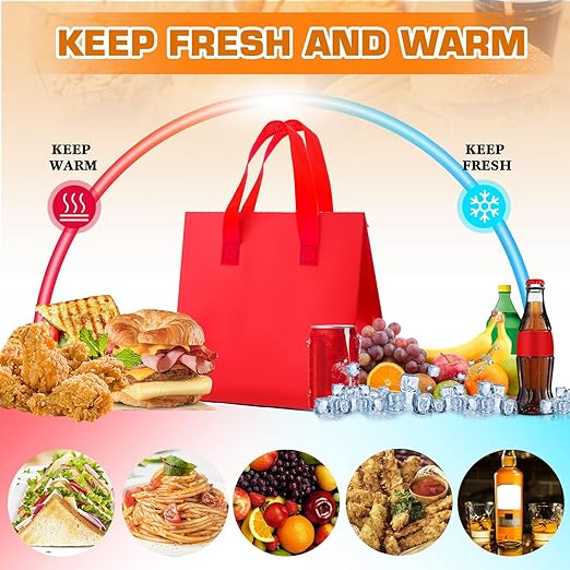 Kacctyen 100 Pcs Insulated Take Out Bags Bulk 9.5 x 6 x 9.5 in Thermal Insulation Food Bag for Coffee, Milk Tea, Hot Cold Food, Delivery Cooler Bag for Catering Restaurant Grocery Picnic (Colorful)