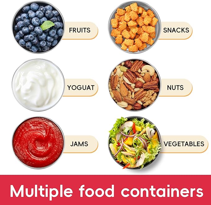 Stainless Steel Snack Containers for Kids Salad Dressing Container To Go Small Snack Box with Silicone Lids Easy Open LeakProof Reusable Metal Toddler Lunch Box for School