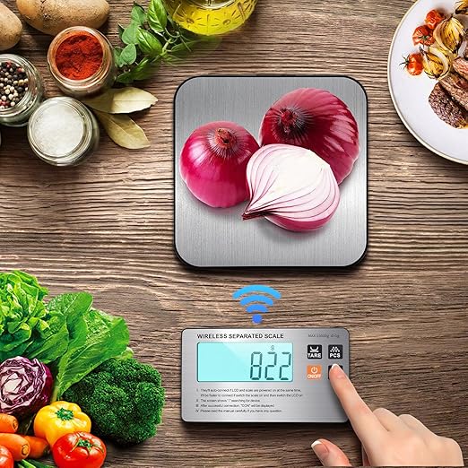 Wireless Separated Food Scale, 33 lb Digital Kitchen Split Scales Weight Grams and Ounces for Baking Cooking and Meal Prep, LCD Display, 7 Units with Tare Function (Batteries Included)