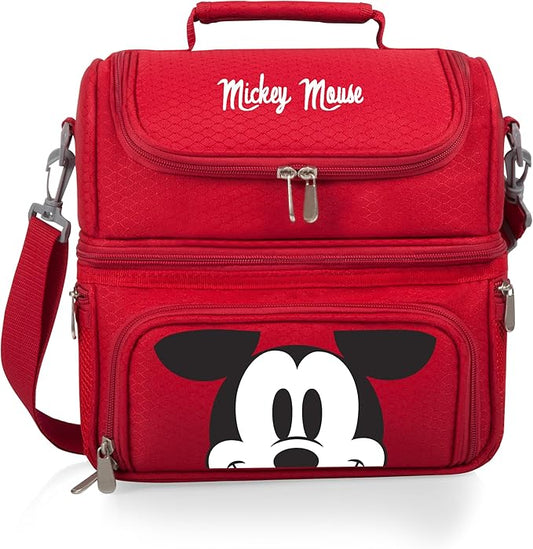 PICNIC TIME Disney Mickey Mouse Pranzo Lunch Bag, Insulated Lunch Box with Picnic Set, Lunch Cooler Bag, (Red)