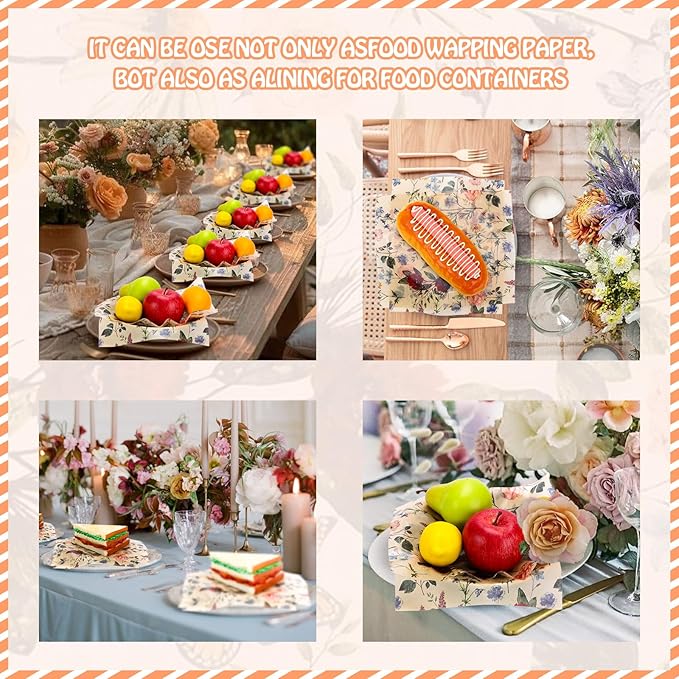 150 Sheets Wildflower Food Wax Paper, 9.8x8.3in Wildflower Red Poppy Grease Proof Deli Paper for Sandwich Snack Wrap Home Kitchen