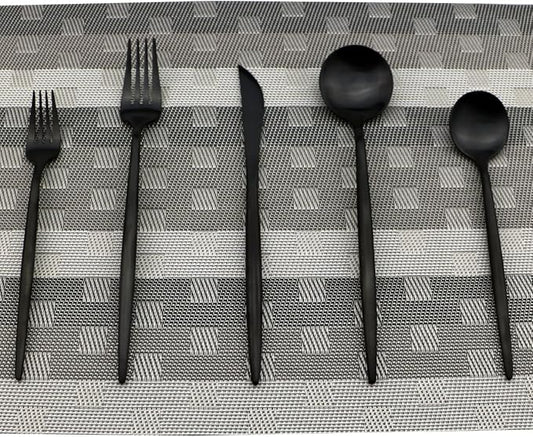 Luxury Black Matte Flatware 20 Pieces 18/10 Stainless Steel Salad Spoons and Forks Knife Set Black Silverware Set DISHWASHER SAFE, Service for 4