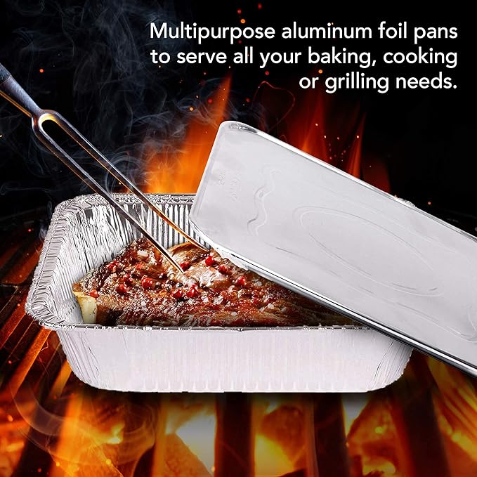 Stock Your Home 10 Pack 9x13 Pans with Lids - Aluminum Pans With Lids - Disposable Tray - Steam Table Deep Half Size Pans - For Cooking, Food Storage, BBQ, Grilling, Catering