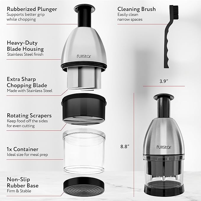 Fullstar Vegetable Chopper - Onion Chopper - Pro Food Slicer - Veggie Cutter with Container - Hand Dicer - Slicer & Dicer (Silver)