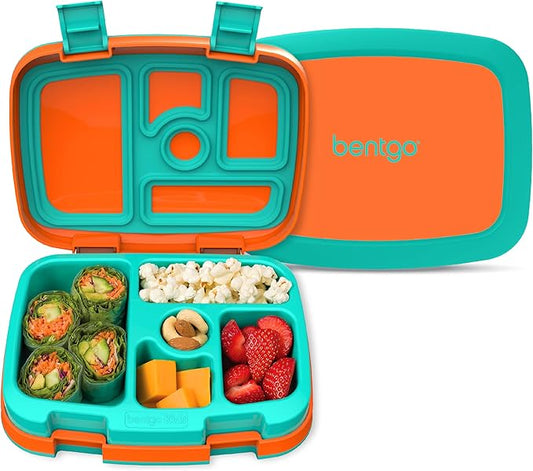 Bentgo Kids Bento-Style 5-Compartment Leak-Proof Lunch Box - Ideal Portion Sizes for Ages 3 to 7 - Durable, Drop-Proof, Dishwasher Safe, BPA-Free, & Made with Food-Safe Materials (Orange)
