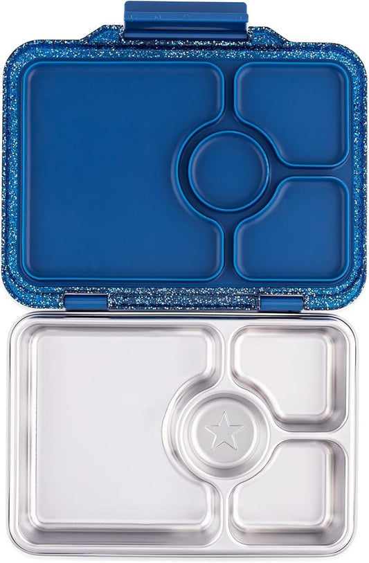 Yumbox Prêt Stainless Steel Bento Box – Leakproof, Reusable Lunch Box with Compartments for Kids & Adults – Sandwich-Friendly, BPA-Free, Eco-Friendly Lunch Container (Glitter Blue)