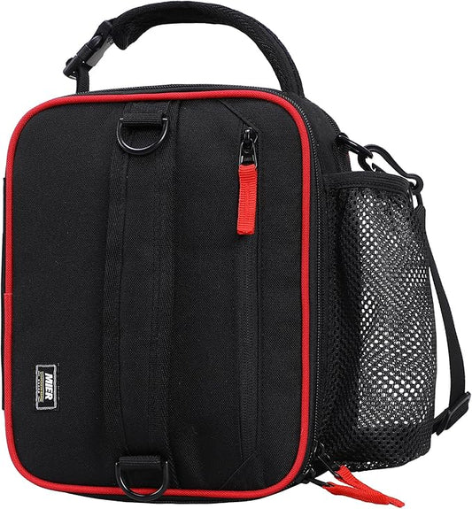 MIER Expandable Lunch Bag Insulated Lunch Box for Men to Work Travel Portable Lunchbox Bags with Shoulder Strap and Water Bottle Holder(Black/Red)