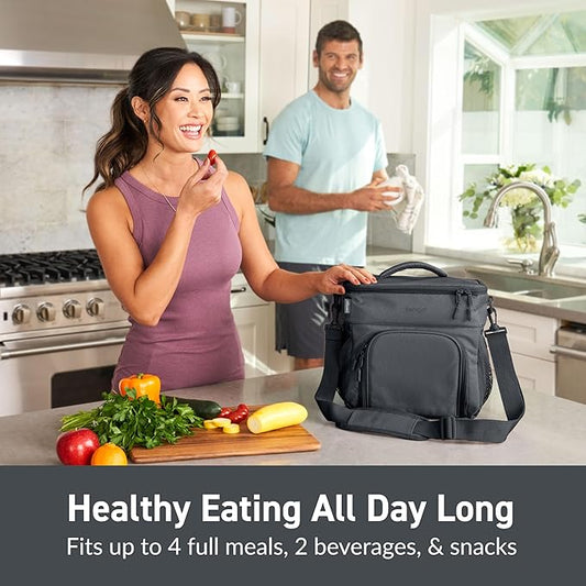 Bentgo Prep Deluxe Insulated Multimeal Bag - Lunch Box Bag, Holds 5 Meals, Premium Insulation up to 8 Hrs, Durable, Water-Resistant - Large Capacity For Adult Meal Prep (Dark Gray)