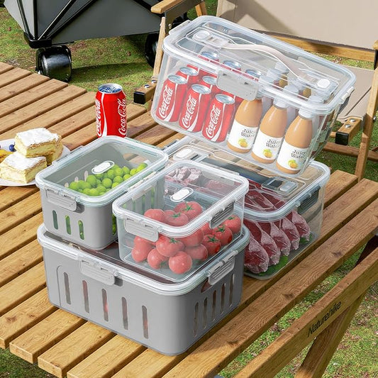 5PC-SET XX-Large Size Food Storage Container Set - Microwave & Dishwasher Safe, Airtight, Fruit and Vegetable box, BPA-Free, Double Drain Basket, Kitchen Fridge Stackable Storage for Freshness
