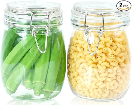 Glass Jar With Airtight Lid 24 OZ 2 Pack Airtight Food Storage Containers Leakproof Wide Mouth Canister For Coffee Beans, Sugar, Canning, Candy, Cereal, Pickle, Cookies, Dried Fruits