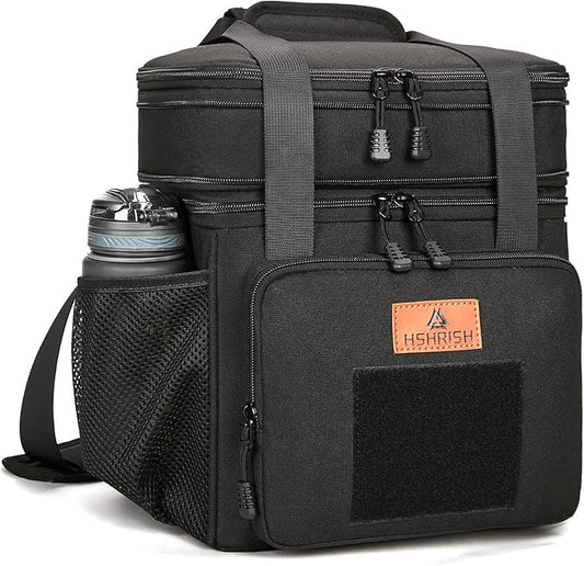 HSHRISH Expandable Large Tactical Lunch Box for Adults, Durable Insulated Lunch Bag with Shoulder Strap, Soft Cooler Bag for Men Work Outdoor Picnic Trips, 20 Can/16 L, Black