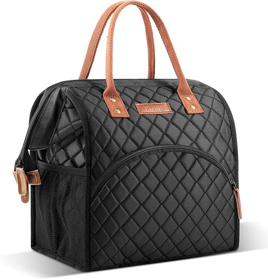 LOKASS Insulated Lunch Bag for Women & Men - Reusable 10 L Lunch Box for Women - Leakproof Tote Cooler Bag for Adults Work, Beach, Travel, Picnic (Black)