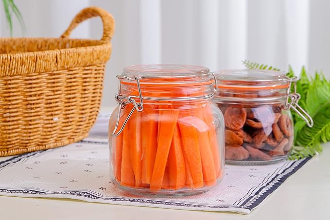25 oz Glass Jars With Airtight Lids And Leak Proof Rubber Gasket,Wide Mouth Mason Jars With Hinged Lids For Kitchen Canisters 750ml, Glass Storage Containers