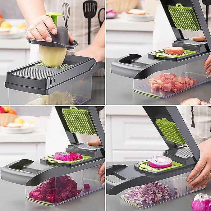 Multifunctional Vegetable Chopper, 8 Blades with Container and Lid, Fruit Chopper, Onion Chopper, Salad Chopper, Ingredient Chopper, Multifunctional Kitchen Essentials Tool