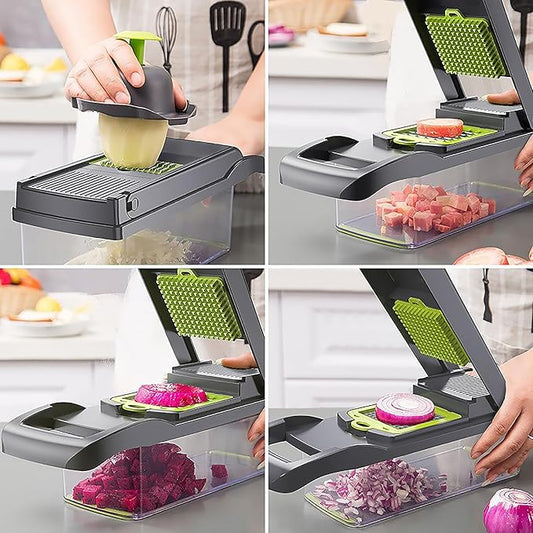 Multifunctional Vegetable Chopper, 8 Blades with Container and Lid, Fruit Chopper, Onion Chopper, Salad Chopper, Ingredient Chopper, Multifunctional Kitchen Essentials Tool
