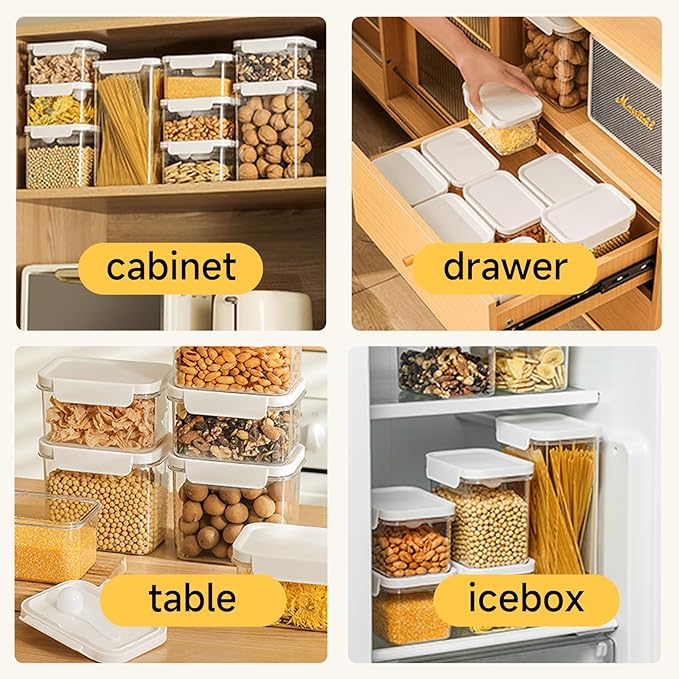 Storage Cereal Organizers Containers Sets , Food Grade BPA free PET Material Reusable，Airtight food storage containers with lids， kitchen organizers and storage Total(2 pcs 2300ml 2 pcs 1800ml)