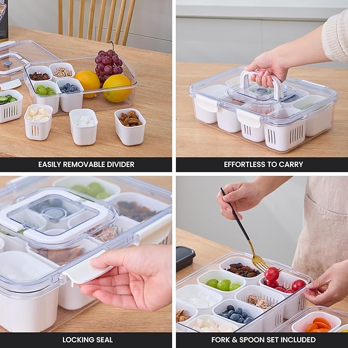 2 Pack Snack Box Container Dishwasher Safe | USA Brand | 8 Compartment & 6 Compartment
