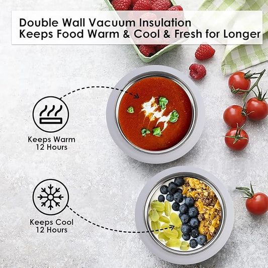 Insulated Food Jar,24 OZ Leakproof Insulated Food Soup Container,Stainless Steel Vacuum Thermal Insulated Hot Lunch Containers for Adults Wide Mouth Food Jar for Hot Cold Food(White)