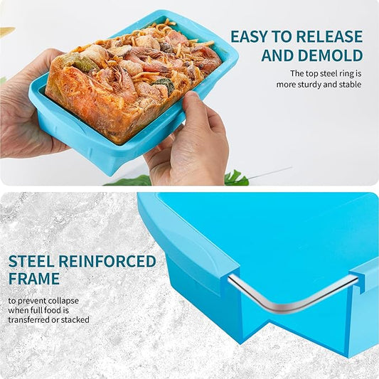 Silicone Freezer Tray with Lid 2 Pack Silicone Freezer Molds - Large Ice Cube Tray - Makes 2 Perfect 4 Cup Portions Soup Cubes Meal Prep Containers- Oven & Dishwasher Safe